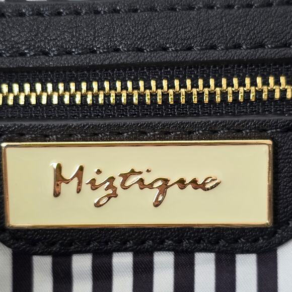 MIZTIQUE Backpack Purse Black Vegan Leather Gold Zipper Minimalist Contemporary - Picture 5 of 11